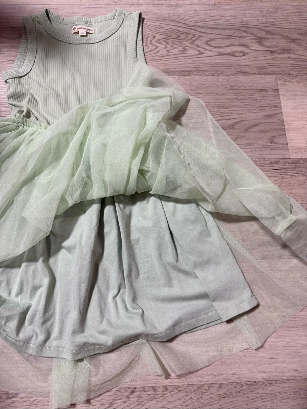Tucker + Tate Light Green Combination Knit  Tulle Sleeveless Dress Girls Size 7